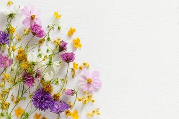 summer wild flowers on white paper backgroundsummer wild flowers on white paper background