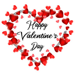 Happy Valentines Day background with red hearts and lettering. Template for Valentine s Day gift card. Isolated on white.