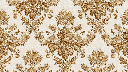 Intricate Royal Damask Pattern in Golden Tones for Elegant Textile Design
