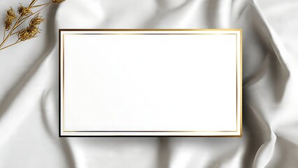 Elegant White Background with Thin Gold Frame and Delicate Dried Flowers