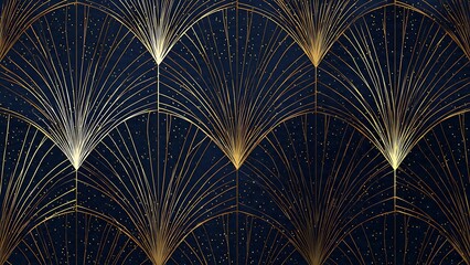 Intricate Sunburst Geometric Pattern in Gold Lines on Dark Blue Background