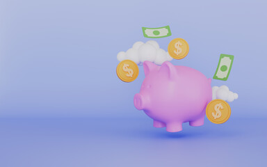 Pig piggy bank with dollar coin, Money creative business concept