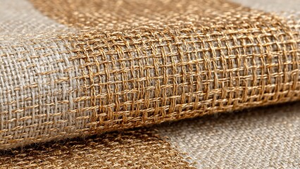 Close-Up of Beige Linen Fabric with Woven Gold Texture in Elegant Design