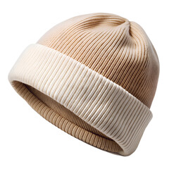 Beige knit beanie hat isolated on transparent background