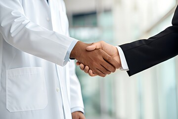 Fototapeta premium A doctor and business person shake hands in a sign of agreement