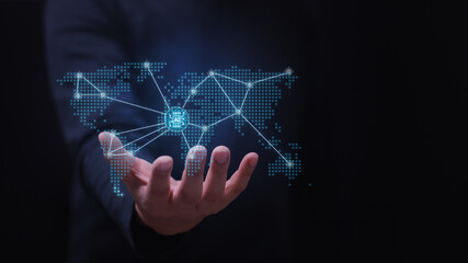 Real time business intelligence map world connection network concept virtual global data analysis