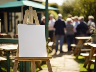 Mock-up billboard or white paper poster promotion  display on the front restaurant or coffee shop. Blank paper for Promotion information for marketing
