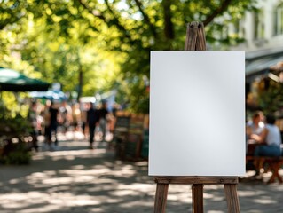 Mock-up billboard or white paper poster promotion  display on the front restaurant or coffee shop. Blank paper for Promotion information for marketing