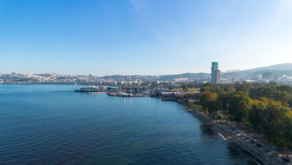 Fototapeta premium Izmir - Turkey, Uckuyular Ferry Terminal and Levent Marina