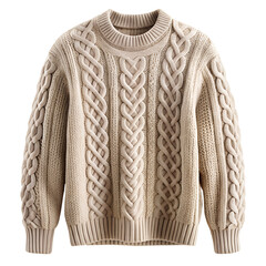 Cream colored knitwear sweater isolated on transparent background