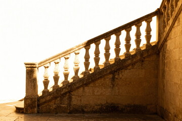 Sunlit Stone Staircase with Balustrade