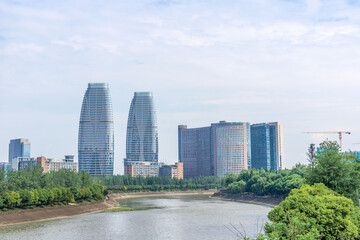 Obraz premium High-rise housing buildings in the Wuhou District of Chengdu City, Sichuan Province, near Jinjiang River