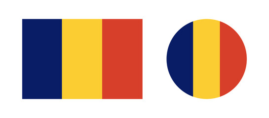 Chad round, rectangular country flag icon. Republic of Chad flag badge, button, banner, backdrop in circle, rectangle shapes. Circular Chad National flag.