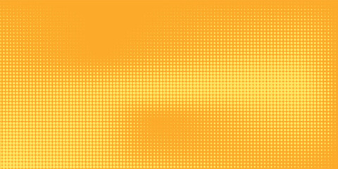 Yellow halftone pattern. Retro comic gradient background. Bright orange pixelated dotted texture overlay.