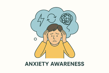 Anxious Person with Tangled Thoughts Symbolizing Anxiety Awareness