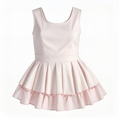 Elegant pastel pink dress with ruffled hem in a clean white backdrop studio shot