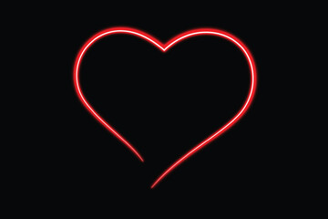 Red neon heart outline against a deep black background