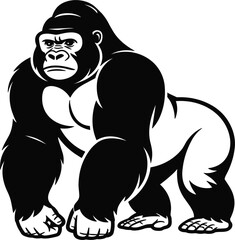 Powerful Standing Gorilla Vector Illustration With Bold Black And White Silhouette Details