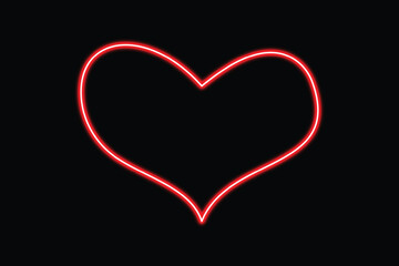 Red neon heart outline glowing brightly against a completely dark background