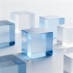 Obraz premium Transparent Blue Glass Cubes on White Background