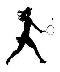 silhouette of a women long tennis player vector art illustration