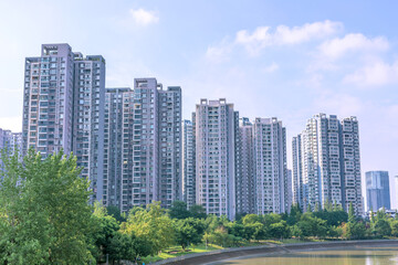 Obraz premium High-rise housing buildings around Jinjiang in Wuhou District, Chengdu City, Sichuan Province, China