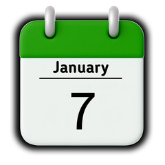 January 7st calendar date icon on white background with green header