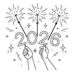 Sparkler Hands Line Art 2026
