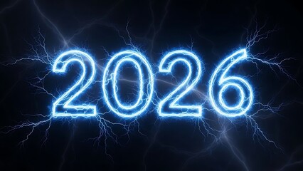 2026 Electric Blue Neon Lightning Background year future