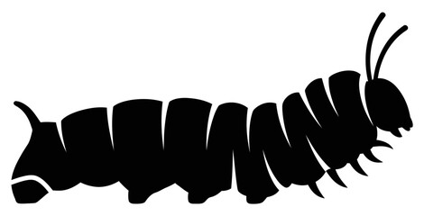 Black Silhouette of a Crawling Caterpillar on White Background