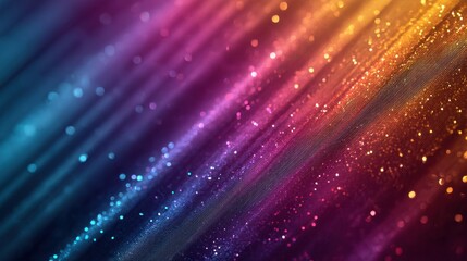 Multicolored glitter background with shimmering bokeh effect and diagonal light stripes for festive design, party decoration, or modern abstract art.