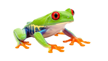Colorful frog with red gills and blue body. The image is clear and detailed. These frogs are likely from the Dendrobates genus.