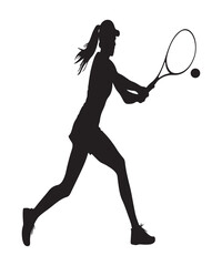 A women playing long tennis silhouette vector art