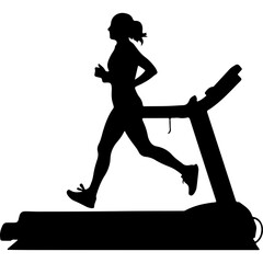 Woman running on treadmill with transparent background