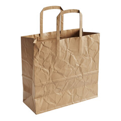 Brown paper bag with handles on white background isolated on transparent background
