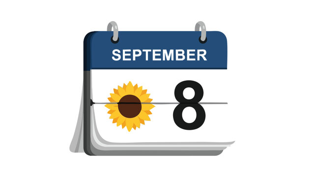 A vibrant digital illustration of a September 8th calendar page featuring a cheerful sunflower, symbolizing late summer or early autumn dates and