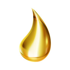 Fototapeta premium Golden oil drop liquid falling, cosmetic serum collagen essence, shiny yellow fuel petrol, 3d realistic isolated vector illustration, transparent background