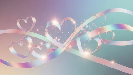 Abstract Heart-Shaped Ribbons and Sparkles Creating a Romantic Atmosphere
