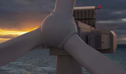high-power offshore wind turbine design. 3d illustration