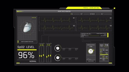 Futuristic Digital Interface Displaying Heart Health Monitoring Data.