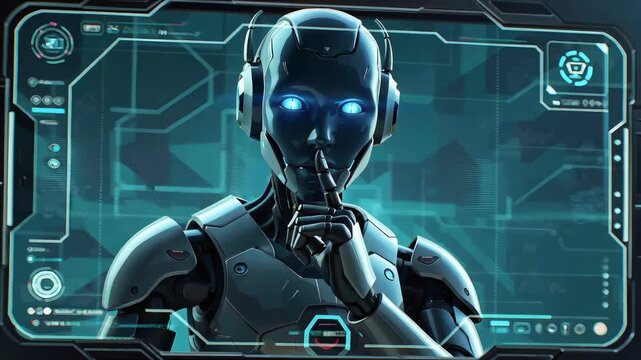 AI robot in smartphone doing quiet hand gesture Digital Censorship Silence Confidential Secrecy Technology Art Style