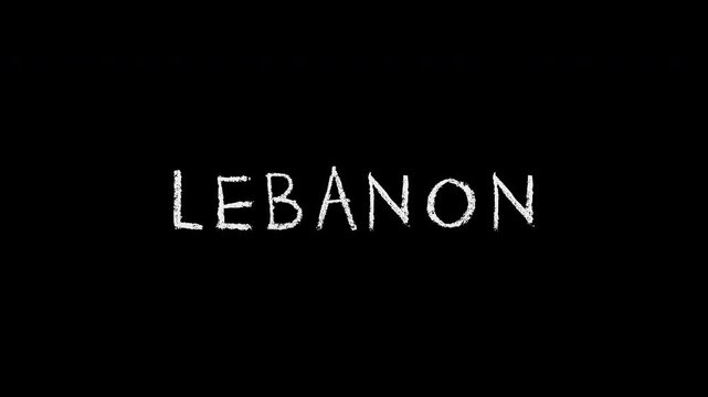 Lebanon country name handwritten animation on black background