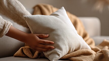 Indoor Breaks Cozy Moment with Soft Pillow and Warm Blanket on Comfortable