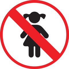 No Girls Allowed Sign with Red Prohibition Symbol Isolated on White Background, Female Entry Restriction Warning Icon for Access Control and Regulation Concepts.