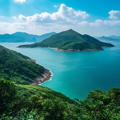 Tropical travel destination scenic view lush islands clear blue water tranquil beach escape peaceful natural landscape image