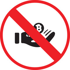 No Cryptocurrency Payments Allowed Sign with Red Prohibition Symbol Isolated on White Background, Digital Currency Restriction Warning Icon for Finance Policy Concepts.