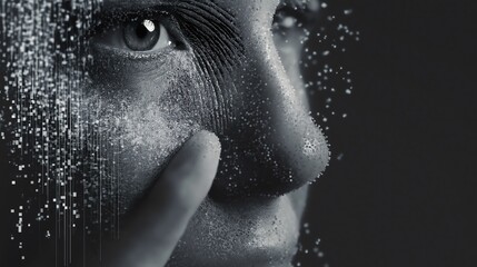 digital human face formed by data pattern and technology texture