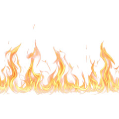 Vibrant orange and yellow flames isolated on transparent background burning fiercely