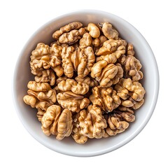 Isolated walnut pieces white bowl clean minimal background healthy diet omega three protein rich natural snack