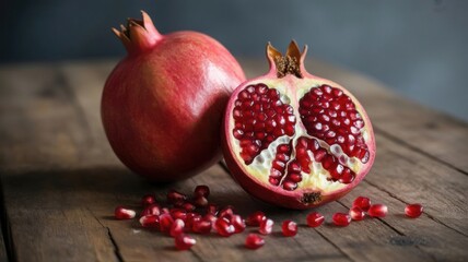 Fresh pomegranate cut in half